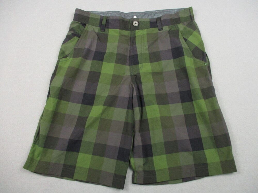 Lululemon Shorts Men 34 Green Gray Plaid Performance Chino Flat Front Athletic